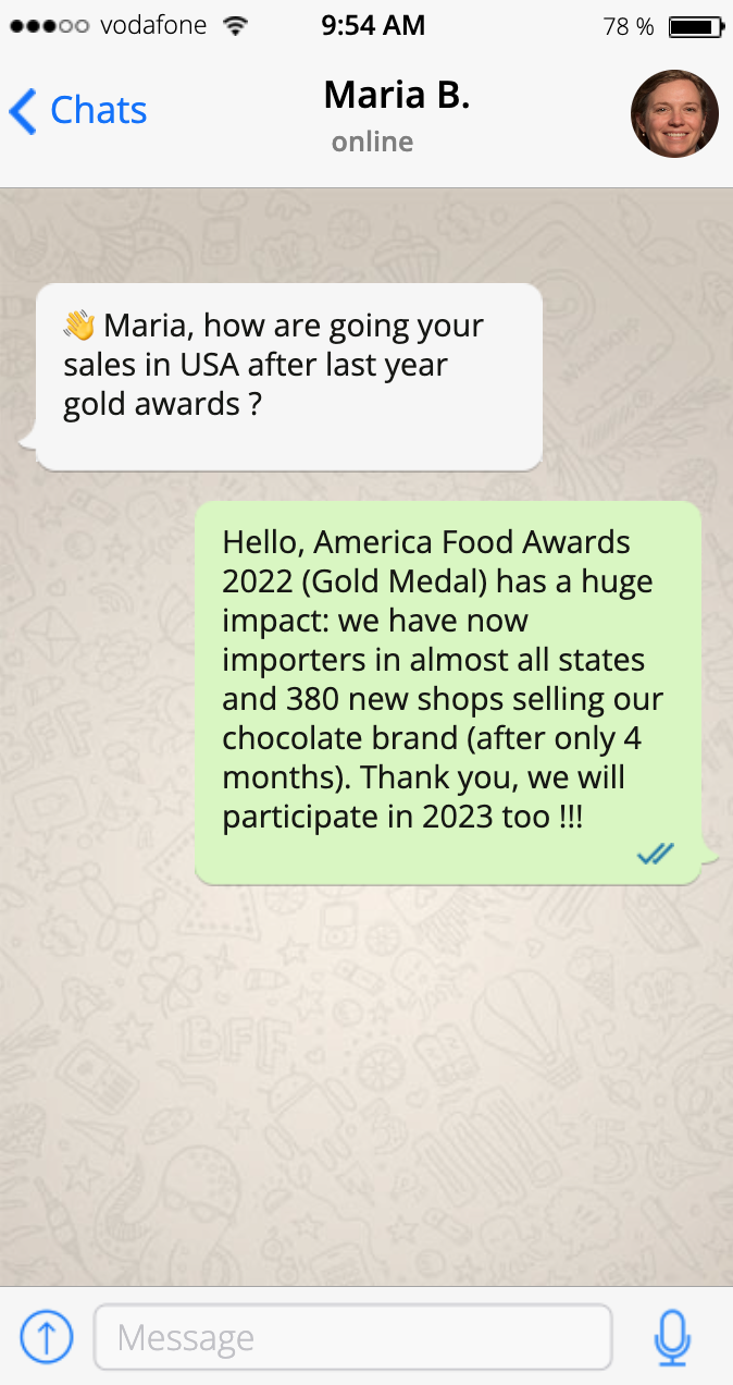 Maria — Chocolate · America Food Awards 2022 testimonial